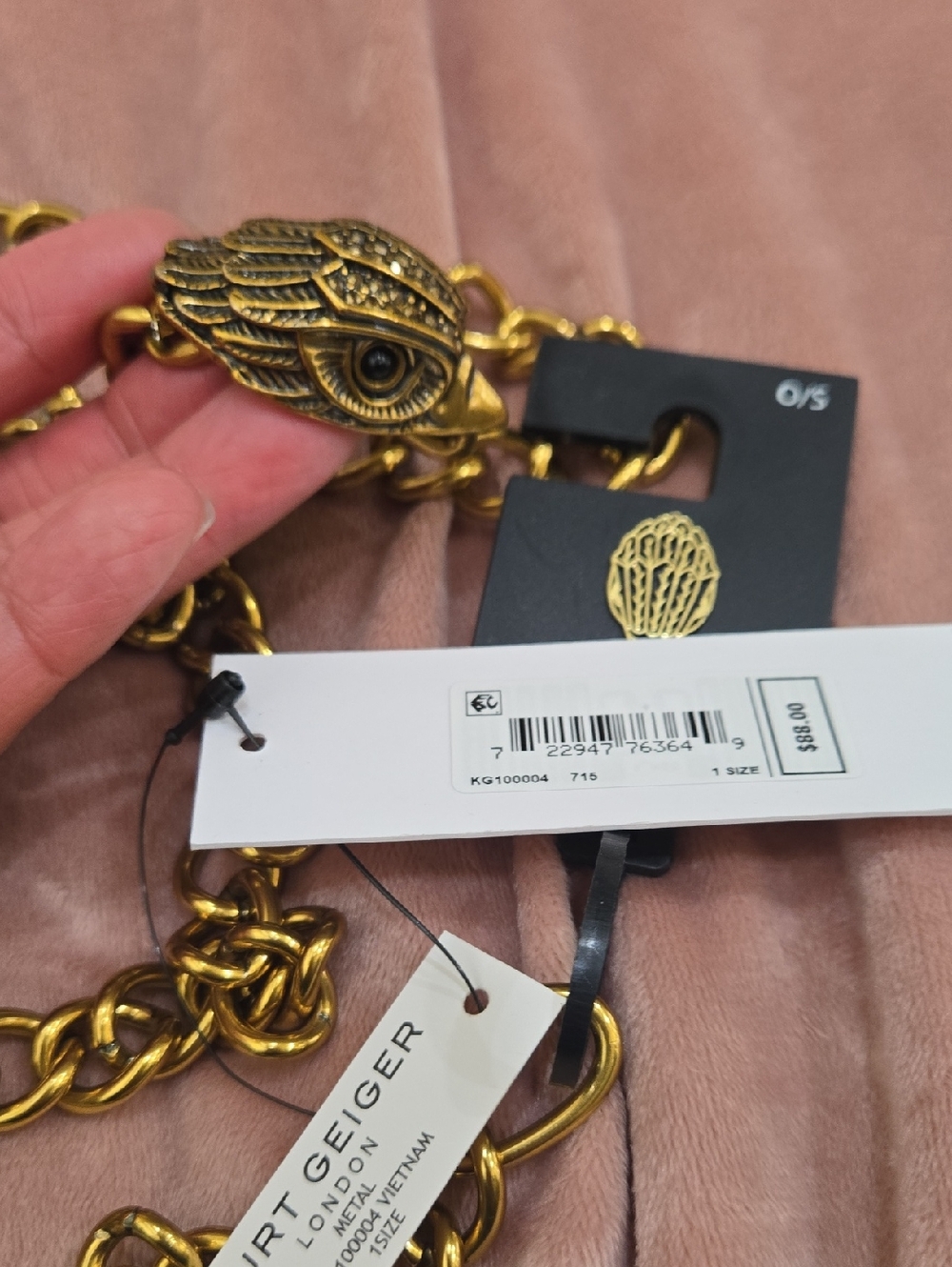 Kurt Geiger Gold-Tone Owl Motif Chain Belt